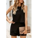 Chic Girl's Pure Color New Summer Street Looks Pocket Rompers