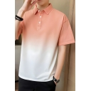 Fashion Men’s Gradient Pattern Slim Fit Lapel Neck Short Sleeve Polo Shirt
