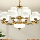 Modern Glass Chandelier with Frosted Shades and Adjustable Hanging Length in White
