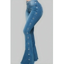 Modern Girl's Pure Color Edgy Looks High Rise Flare Flared Jeans