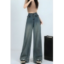 Fashionable Girl's Pure Color High Rise Street Looks Straight Leg Pants Jeans