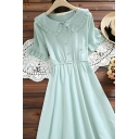 Pretty Girl's Solid Color Button Detail Short Sleeve Summer Dress
