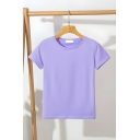 Trendy Girl's Whole Color Round Neck Summer Short Sleeve T-Shirt