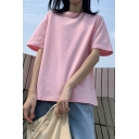 Creative Girl's Solid Color Round Neck Summer Short Sleeve T-Shirt
