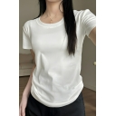 Boyish Girl's Short Sleeve Round Neck Summer Solid Color T-Shirt