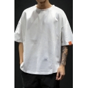 Boys Street Style Solid Color Crew Neck Summer Mid-Sleeve T-Shirt