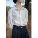 Girl Vintage Solid Color Long Sleeve Lapel Straight Breasted Shirt