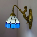 Blue Tiffany Stained Glass Vanity Light with Arc Shape Design