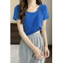 Girl Street Style Solid Color Round Neck Summer Cropped Tee Top