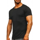 Retro Men's Pure Color Round Neck Short Sleeve Extra Slim Fit T-Shirts