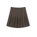 Boyish Girl's Solid Color Summer High Waist a Line Pleated Skirt