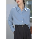 Girl Vintage Solid Color Long Sleeve Lapel Loose Fit Breasted Shirt
