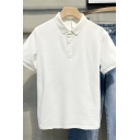 Simple Boys' Solid Color Lapel Button Detail Short-sleeved Polo Shirt