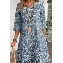 Trendy Girls V-neck Mid-sleeve Loose Casual Resort Style Floral Dress