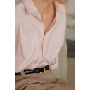 Girl Modern Solid Color Long Sleeve Lapel Loose Breasted Shirt