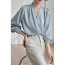 Girls Fashion Solid Color Long Sleeve Lapel Loose Buttoned Shirt