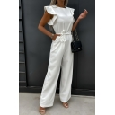 Modern Girl's Pure Color New Summer Street Looks Ruffles Jumpsuits