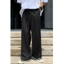 Retro Men's Solid Color Summer Loose Straight Mid-waist Pants