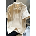 Retro Men's Lapel Half Sleeve Loose Polo Shirt with Zipper Detail
