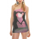 Edgy Woman Love Print Pattern One Shoulder Skinny Spice Girl Dress
