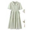 Simple Girls Short-sleeved Lapel Solid Color Summer Cute Princess Dress