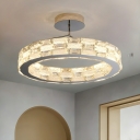 Silver Semi-Flush Mount Cylinder Ceiling Light with Crystal Accent