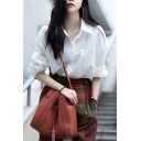 Girl Edgy Solid Color Long Sleeve Lapel Loose Fit Breasted Shirt