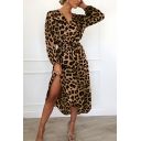 Fashionable Girl Leopard Print Sexy V-neck Strappy High Waist Dress