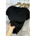 Modern Women's Solid Color Round Neck Simple All-match Short-sleeved T-shirt