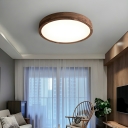 Wood LED Flush Mount Ceiling Light with Downward White Acrylic Shade