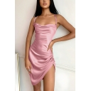 Pretty Girl's Solid Color Sexy Open Back Slimming Suspender Dress