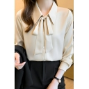 Girly Chic Solid Color Long Sleeve Lapel Thin Loose Buttoned Shirt