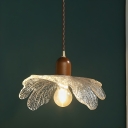 Modern Brown Wood Pendant Light with Clear Glass Shade and Adjustable Hanging Length