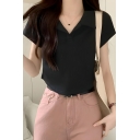 Girl Simple Solid Color Short Sleeved Summer Irregular Polo Shirt
