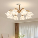 Modern Wood Chandelier with White Glass Shade – LED Compatible – Direct Wired Electric Power Source