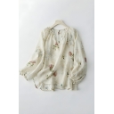 Street Style Girl's Printed Pattern Cotton Linen V-Neck Shirt