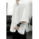 Modern Men's Pure Color Regular Fit Half Sleeve Spread Breasted Shirt