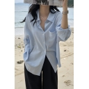 Girl Cool Solid Color Long Sleeve Lapel Loose Fit Breasted Shirt