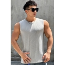 Boys Round Neck Summer Solid Color Striped Sleeveless Quick Drying Tank