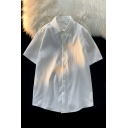 Boys Urban Solid Color Short Sleeve Lapel Loose Straight Buttoned Shirt