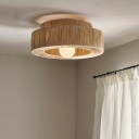 Natural Rattan Asian-Style LED Flush Mount Ceiling Light with Ambiance-Enhancing Shade