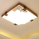 Square Wood LED Flush Mount Ceiling Light with White Glass Shade