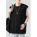 Simple Boys Solid Color Loose Fit Short Sleeve Round Neck Tank