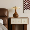 Rustic Wood Bedside Table Lamp with Clear Glass Ambient Shade