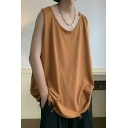 Fashionable Men's Pure Color Sleeveless Round Neck Tank Tops