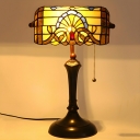 Tiffany Style Multi-Color Banker Table Lamp with Pull Chain and Glass Shade