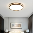 Modern Wood Circle LED Flush Mount Ceiling Light with White Acrylic Shade