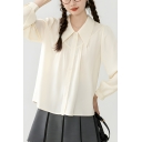 Girl Trendy Solid Color Long Sleeve Lapel Loose Fit Breasted Shirt
