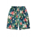 Stylish Men's Flower Pattern Summer Cord-style Belt Slouch Fit Shorts