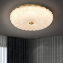 Modern Steel Close-To-Ceiling Light with Direct Wired LED Bulbs and Glass Shade